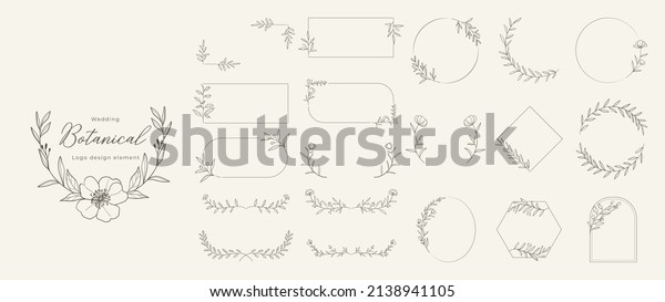 Wedding logo vector template. Botanical and\
floral logo element. Borders and dividers frame set. Hand drawn\
leaves branch, herb,flower, rose. Beauty and fashion frame design\
for logo and\
invitation.