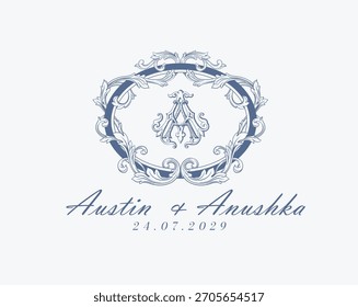 Logotipo de Boda Antiguas Monogram Crest Design Royal Style Illustration Monogram Crest