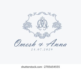 Hochzeitslogo Vintage Monogramm Wappen Design königlichen Stil Illustration Monogramm Wappen