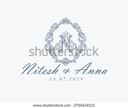 Wedding logo Vintage monogram crest design royal style illustration monogram crest
