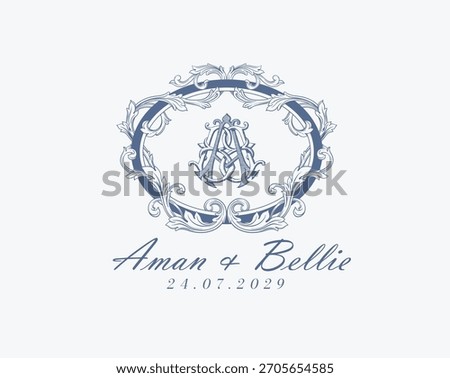 Wedding logo Vintage monogram crest design royal style illustration monogram crest
