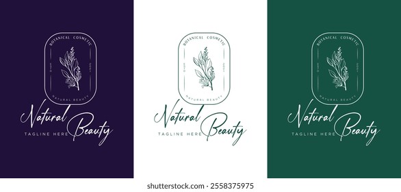 Wedding logos, botanical logo, floral frame for labels, hand drawn elegant, delicate and minimalist monogram collection. Botanical vector design