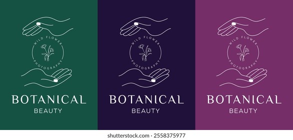 Wedding logos, botanical logo, floral frame for labels, hand drawn elegant, delicate and minimalist monogram collection. Botanical vector design