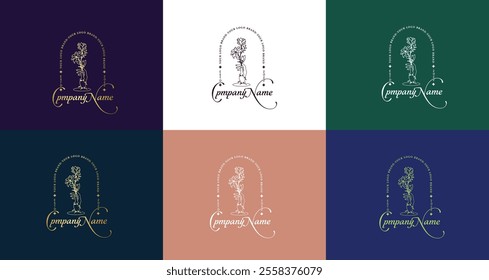 Wedding logos, botanical logo, floral frame for labels, hand drawn elegant, delicate and minimalist monogram collection. Botanical vector design