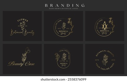 Wedding logos, botanical logo, floral frame for labels, hand drawn elegant, delicate and minimalist monogram collection. Botanical vector design
