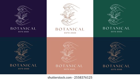 Wedding logos, botanical logo, floral frame for labels, hand drawn elegant, delicate and minimalist monogram collection. Botanical vector design