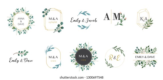 Wedding logos, hand drawn elegant, delicate monogram collection