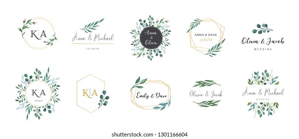 Wedding logos, hand drawn elegant, delicate monogram collection