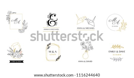 Wedding logos, hand drawn elegant, delicate monogram collection