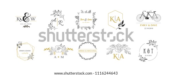 Wedding logos, hand drawn elegant, delicate\
monogram collection