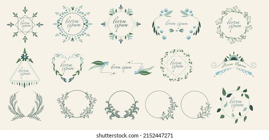 Wedding logos, hand-drawn elegant flower decorations. Hand drawn beautiful flower logo. Botanical trendy greenery vector illustration.