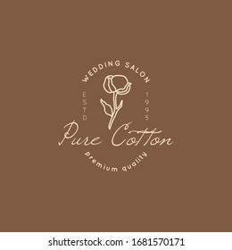 Logotipos de boda de estilo minimalista. Etiquetas y distintivos florales - Ícono vectorial, adhesivo, sello, etiqueta con flor de algodón para salón de bodas y vestidos de tienda de novias