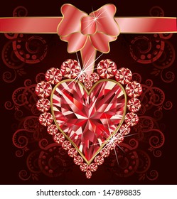 Wedding love card with ruby heart, vector illustration