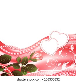 Wedding love frame with hearts,pearls and rose, copyspace for your text