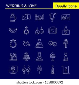 Wedding And Love Hand Drawn Icons Set For Infographics, Mobile UX/UI Kit And Print Design. Include: Cup, Tea, Love, Wedding, Heart, Candle, Light, Love, Icon Set - Vector