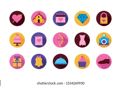Wedding and love icon set design, Passion romantic health romance and decoration theme Vector illustration