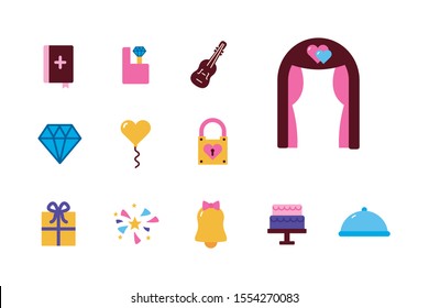 Wedding and love icon set design, Passion romantic health romance and decoration theme Vector illustration