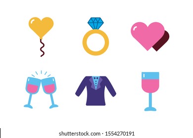 Wedding and love icon set design, Passion romantic health romance and decoration theme Vector illustration