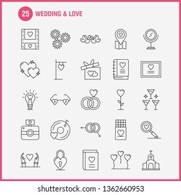 Wedding And Love Line Icons Set For Infographics, Mobile UX/UI Kit And Print Design. Include: Bulb, Idea, Love, Heart, Wedding, Movies, Video, Love, Icon Set - Vector