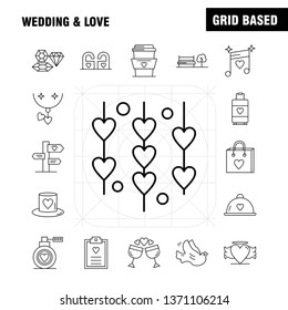 Wedding And Love Line Icons Set For Infographics, Mobile UX/UI Kit And Print Design. Include: Clipboard, Heart, Love, Text, Firework, Fire, Love, Wedding, Icon Set - Vector