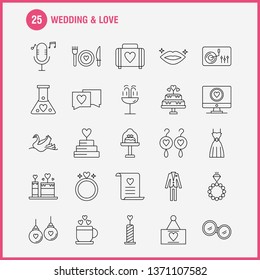 Wedding And Love Line Icons Set For Infographics, Mobile UX/UI Kit And Print Design. Include: Cup, Tea, Love, Wedding, Heart, Candle, Light, Love, Icon Set - Vector