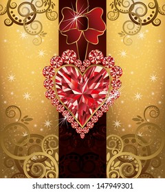 Wedding love postcard with ruby heart, vector illustration