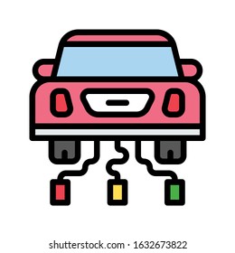 wedding and love related decorated wedding car vector with editable stroke