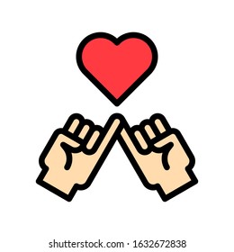 wedding and love related hand in hand with heart vector with editable stroke
