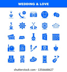 Wedding And Love Solid Glyph Icons Set For Infographics, Mobile UX/UI Kit And Print Design. Include: Laptop, Love, Heart, Wedding, Card, Love, Heart, Wedding, Icon Set - Vector