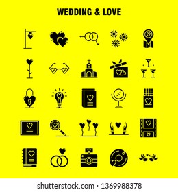 Wedding And Love Solid Glyph Icons Set For Infographics, Mobile UX/UI Kit And Print Design. Include: Bulb, Idea, Love, Heart, Wedding, Movies, Video, Love, Icon Set - Vector