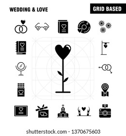 Wedding And Love Solid Glyph Icons Set For Infographics, Mobile UX/UI Kit And Print Design. Include: Bulb, Idea, Love, Heart, Wedding, Movies, Video, Love, Icon Set - Vector