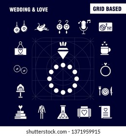 Wedding And Love Solid Glyph Icons Set For Infographics, Mobile UX/UI Kit And Print Design. Include: Cup, Tea, Love, Wedding, Heart, Candle, Light, Love, Icon Set - Vector