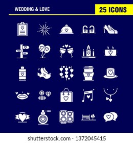 Wedding And Love Solid Glyph Icons Set For Infographics, Mobile UX/UI Kit And Print Design. Include: Clipboard, Heart, Love, Text, Firework, Fire, Love, Wedding, Icon Set - Vector