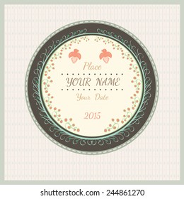 wedding love vintage background with plant bird and flourish pattern on round background