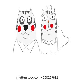 Wedding lovers cats close on a white background