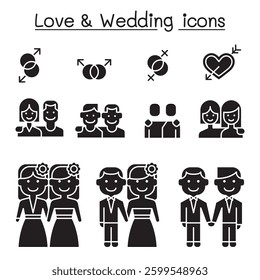 Wedding and Loving icon set in glyph style