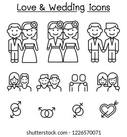 Wedding & Loving icon set in thin line stlye