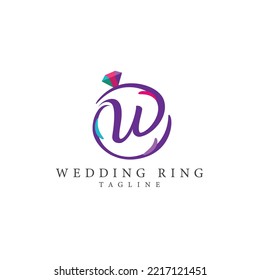 Wedding luxurious W ring lettering logo symbol icon template with diamond.