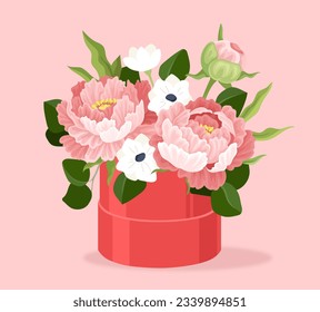 Wedding luxuroious bouquet concept. Beautiful pink flowers. Aesthetics and elegance. Romantic gift and surprise. Poster or banner. Cartoon flat vector illustration isolated on pink background