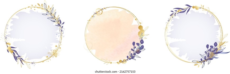 Wedding Luxury Vector Abstract Floral Botanical Round Frame Banners Watercolour Hand Drawn Illustration