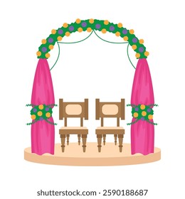 Wedding mandap decorated for an outdoor ceremony