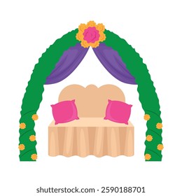 Wedding mandap with a vibrant and colorful theme