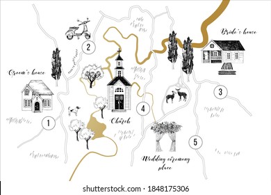 Wedding map. Hand drawn illustration