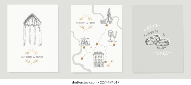 Mapa de bodas, tarjeta. Ilustración vectorial de una invitación a la boda.