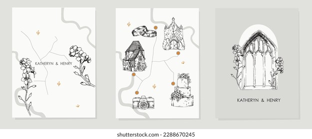 Wedding map,card. Vector illustration of a wedding invitation.