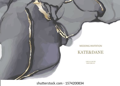 Wedding marble card. Abstract background with gold elements. Template invitation. Vector illustration