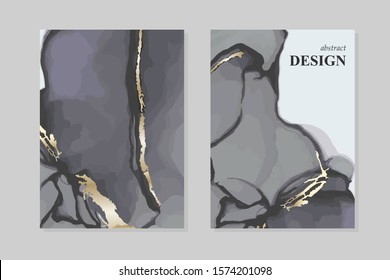 Wedding marble card set. Abstract background with gold elements. Template invitation. Vector illustration. 