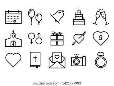 Wedding & Mariage Line Icon Set