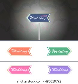 Wedding Marking Arrow. Color Set with Background