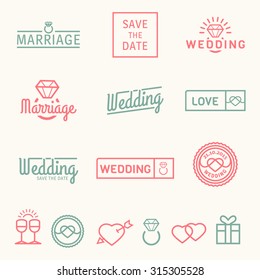 Wedding, Marriage and Engagement icons set, simple and flat design vector. Invitations and greeting cards